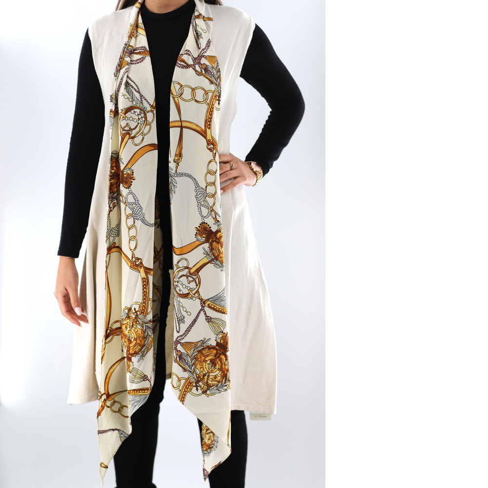 La Fiorentina Knitted Sleeveless Cardigan with Chain Print - Ivory